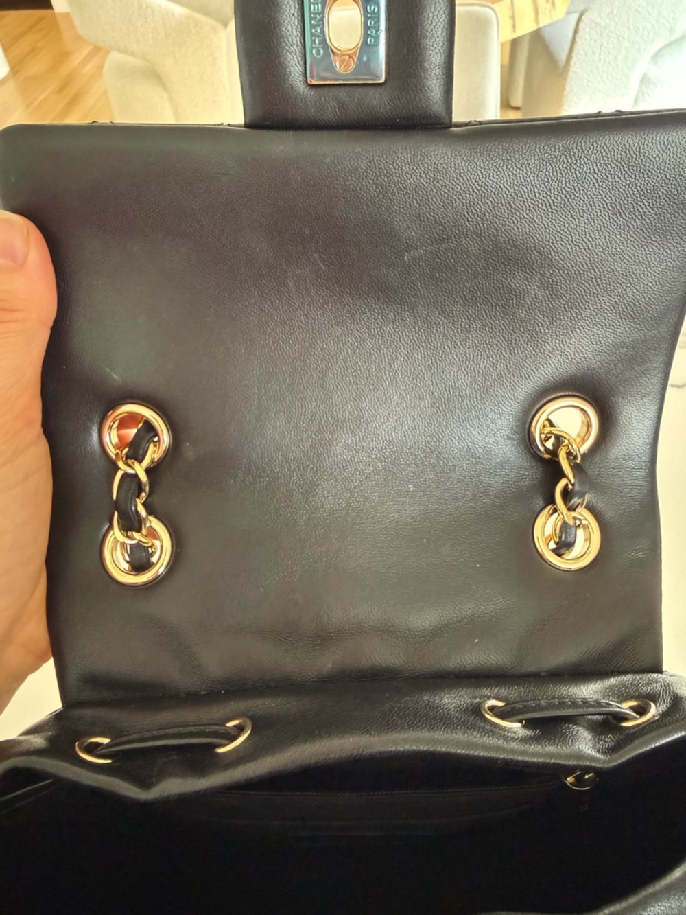 CHANEL Black Quilted Lambskin Backpack with Gold Chain - Picture 7 of 11